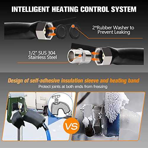 Bipeoo 100FT 30FT 50FT Heated Water Hose for Rv,-45 °F Antifreeze Drinking Garden Water Hose with Energy Saving Thermostat,1/2 Inner Diameter Rv - Image 5