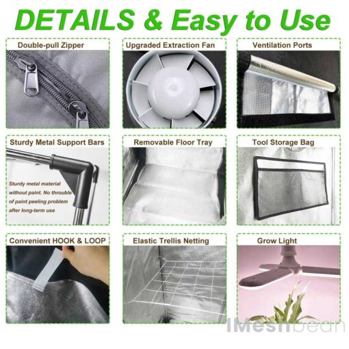 iMeshbean LED Full Spectrum Grow Tent with 48x24x80 Grow Tent and Ventilation Inline Fan - Image 4