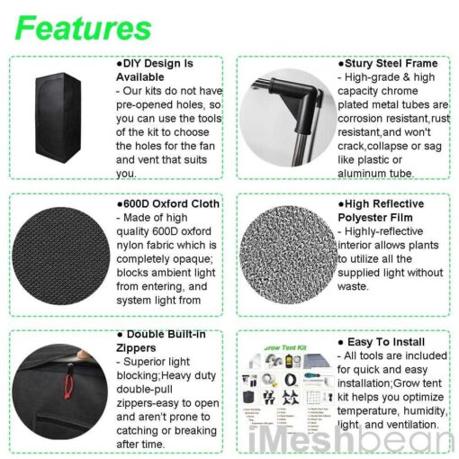 iMeshbean LED Full Spectrum Grow Tent with 48x24x80 Grow Tent and Ventilation Inline Fan - Image 5