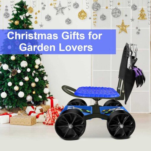 iCOVER Garden Cart Rolling Stool with Four Wheels and Tool Bag, Stable Workseat Sturdy Cart Adjustable Seat Height and Direction - Image 3