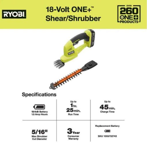 RYOBI ONE+ 18-Volt Cordless Lithium-Ion Grass Shear and Shrubber Trimmer - Image 2