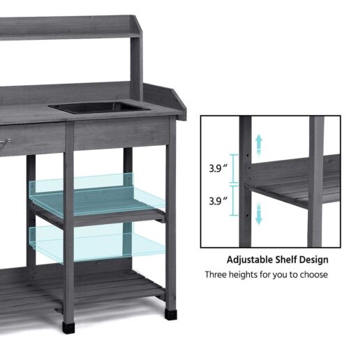 Yaheetech Outdoor Potting Bench Table Potters Benches Garden Work Bench Station Workstation with Drawer/Adjustable Shelf Rack/removable Sink/hooks/pad - Image 3