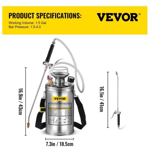 VEVOR Stainless Steel Sprayer Set Wand& Handle& 3.3 Reinforced Hose Tank Sprayer - Image 3