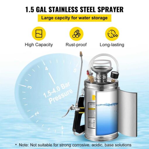 VEVOR Stainless Steel Sprayer Set Wand& Handle& 3.3 Reinforced Hose Tank Sprayer - Image 5