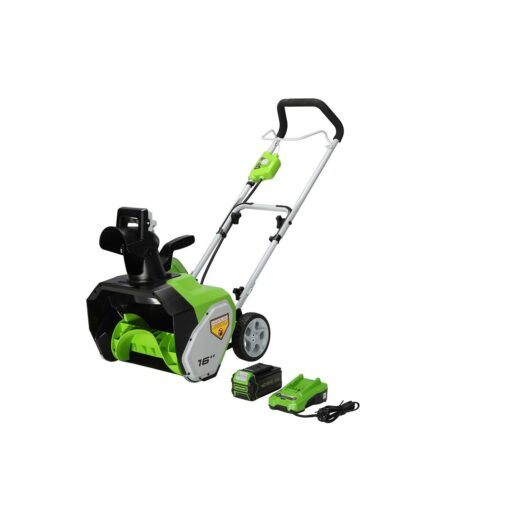 Greenworks 40V 16 inch Cordless Snow Thrower, 5Ah Battery and Charger Included SN40B410