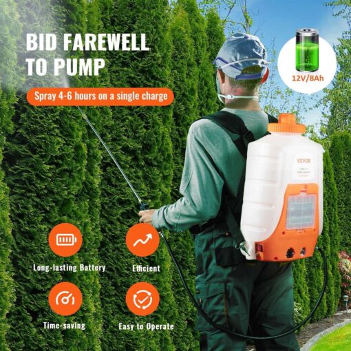 VEVOR Backpack Sprayer 4 Gal Tank 0-90 PSI Adjustable Pressure Battery Powered - Image 5