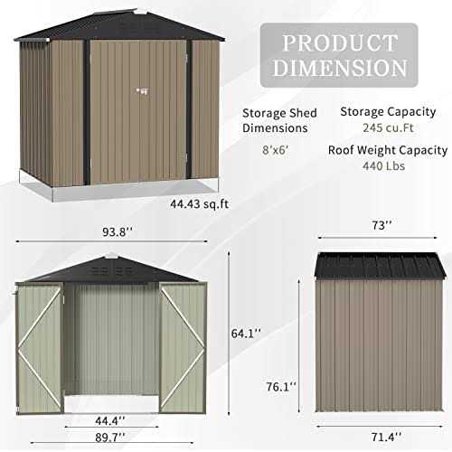 Greesum Metal Outdoor Storage Shed 5ft x 3ft Steel Utility Tool Shed Storage House with Door & Lock - Image 5