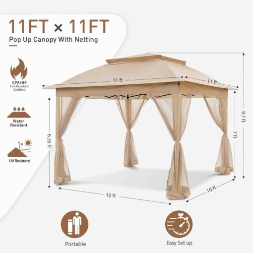 COOS BAY Cool Spot 11×11 Pop-Up Instant Gazebo Tent with Mosquito Netting Outdoor Canopy Shelter with 121 Square Feet of Shade - Image 4