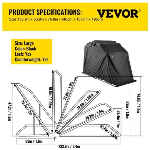 VEVOR Motorcycle Shelter Waterproof Motorcycle Cover Heavy Duty Motorcycle Shelter Shed - Image 3
