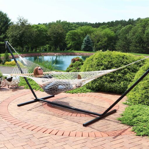 Sunnydaze 2-Person Cotton Rope Hammock with Spreader Bars - Image 2
