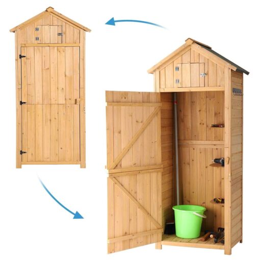 B BAIJIAWEI Outdoor Storage Shed Wood Garden Storage Cabinet Waterproof Tool Storage Cabinet with Lockable Doors for Garden - Image 2