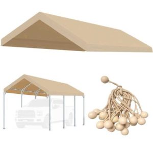 Vanteriam 10’x20' Upgraded Carport Replacement Top Canopy Cover for Car Garage Shelter Tent Party Tent with Ball Bungees