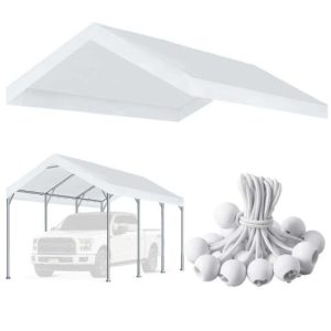 Vanteriam 10’x20' Upgraded Carport Replacement Top Canopy Cover for Car Garage Shelter Tent Party Tent with Ball Bungees