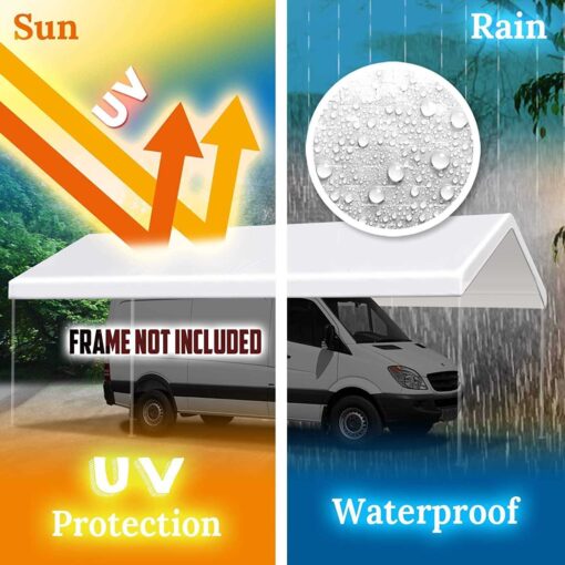 Vanteriam 10’x20' Upgraded Carport Replacement Top Canopy Cover for Car Garage Shelter Tent Party Tent with Ball Bungees - Image 3