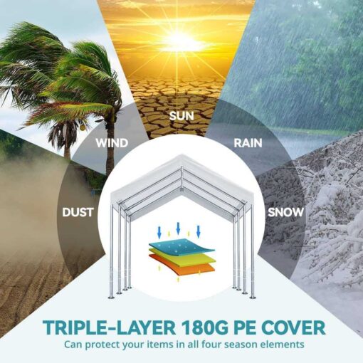 Vanteriam 10’x20' Upgraded Carport Replacement Top Canopy Cover for Car Garage Shelter Tent Party Tent with Ball Bungees - Image 4