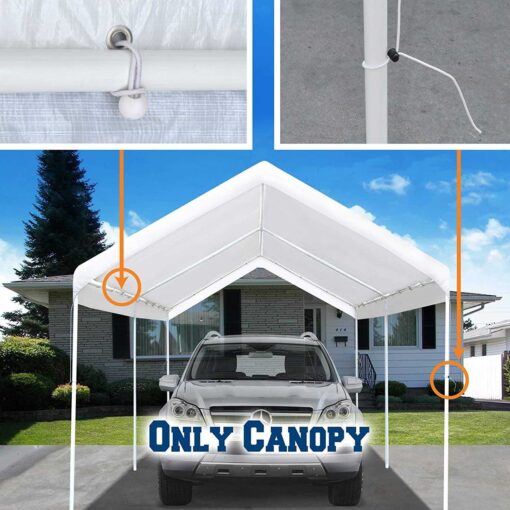 Vanteriam 10’x20' Upgraded Carport Replacement Top Canopy Cover for Car Garage Shelter Tent Party Tent with Ball Bungees - Image 5