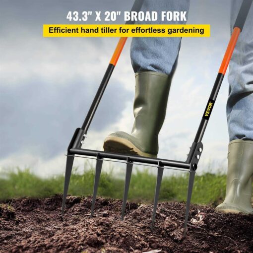 VEVOR Broad Fork Tool, 5 Tines 20 in Wide, Garden Tool with Fiberglass Handle for Gardening and Cultivating - Image 3