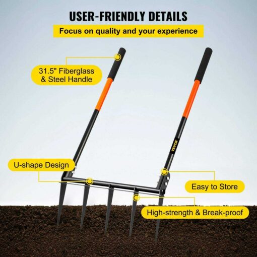 VEVOR Broad Fork Tool, 5 Tines 20 in Wide, Garden Tool with Fiberglass Handle for Gardening and Cultivating - Image 3
