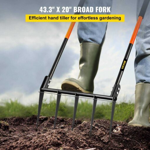 VEVOR Broad Fork Tool, 5 Tines 20 in Wide, Garden Tool with Fiberglass Handle for Gardening and Cultivating - Image 5