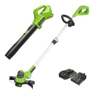 Greenworks 60V Cordless 13 String Trimmer 125 MPH 450 CFM Leaf Blower Combo Battery & Charger