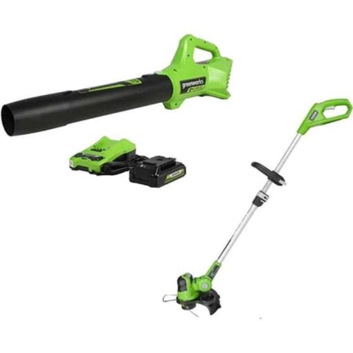 Greenworks 60V Cordless 13 String Trimmer 125 MPH 450 CFM Leaf Blower Combo Battery & Charger - Image 3