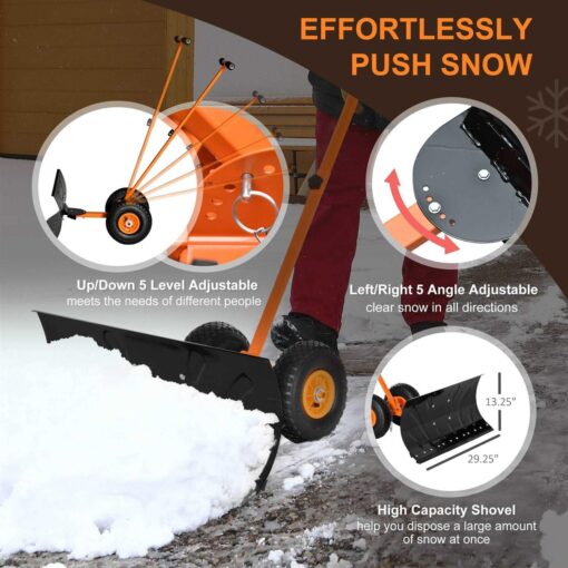 Outsunny Snow Shovel Rolling Pusher with 29” Blade - Image 5