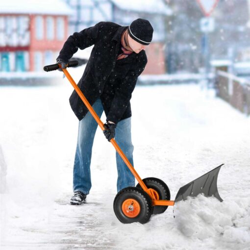 Outsunny Snow Shovel Rolling Pusher with 29” Blade - Image 5