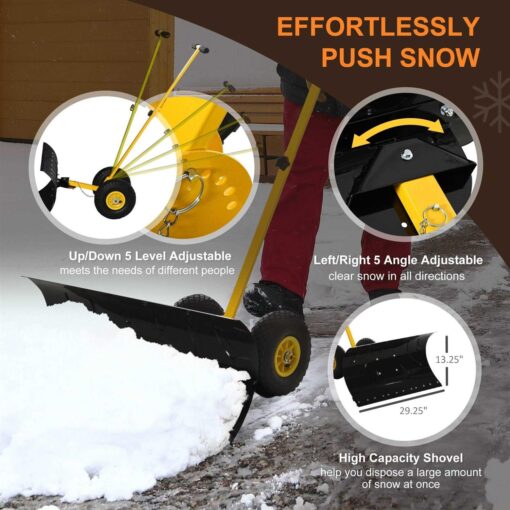 Outsunny Snow Shovel Rolling Pusher with 29” Blade - Image 3