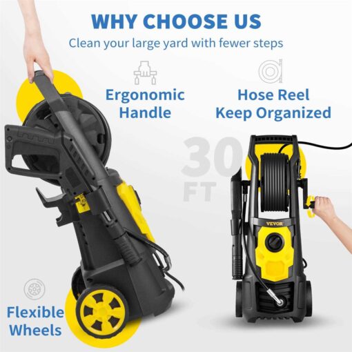 VEVOR Electric Pressure Washer 2000 PSI Max. 1.76 GPM Power Washer with 30 ft Hose & Reel - Image 3