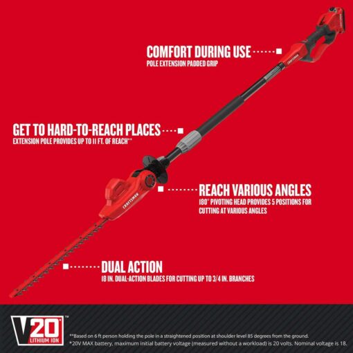 Craftsman 20V Max Pole Cordless Hedge Trimmer - Image 3