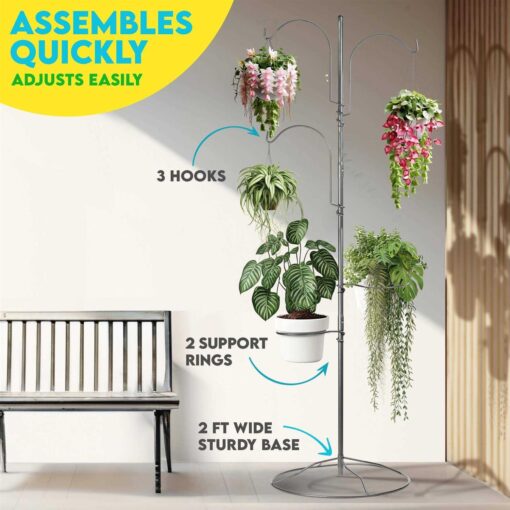 Gray Bunny Hanging Plant Stand Indoor with Base Stylish Bird Feeder Stand for Outside - Image 3