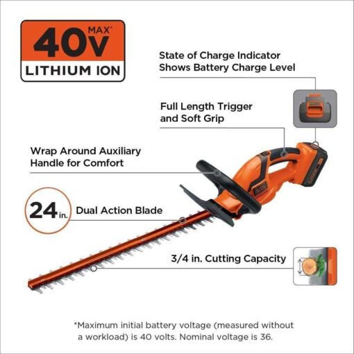 BLACK+DECKER 24 in. 40V Max Cordless Lithium-Ion Hedge Trimmer - Image 5