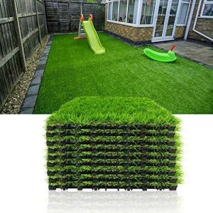PROGOAL Artificial Grass Turf Tile Fake Grass Flooring Mat Interlocking Self-draining 12”x12