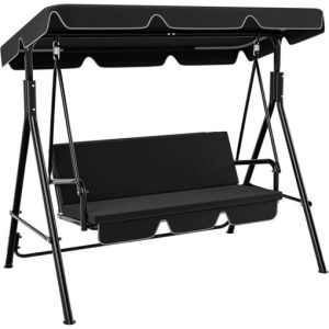 Dextrus 3-Seat Porch Swing Outdoor Heavy Duty Patio Swing Chair with Stand Adjustable Canopy Soft Cushion for Garden, Patio, Lawn, Balcony and Deck