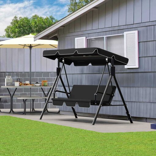 Dextrus 3-Seat Porch Swing Outdoor Heavy Duty Patio Swing Chair with Stand Adjustable Canopy Soft Cushion for Garden, Patio, Lawn, Balcony and Deck - Image 4