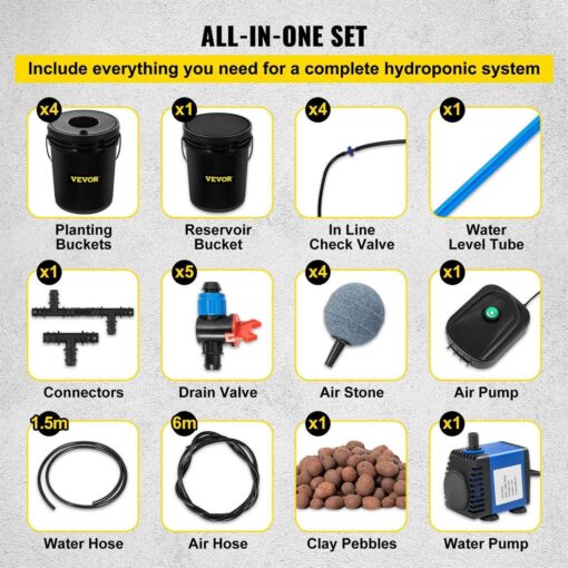 VEVOR Hydroponics Deep Water Culture Dwc Hydroponic System 5 Gallon 5 Buckets SSSPXTYX5110VUJGVV1 - Image 2