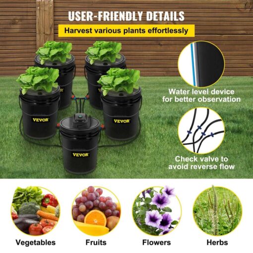 VEVOR Hydroponics Deep Water Culture Dwc Hydroponic System 5 Gallon 5 Buckets SSSPXTYX5110VUJGVV1 - Image 3