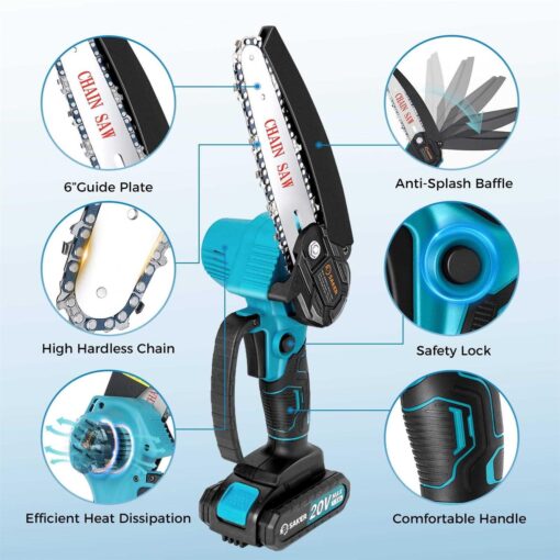 Saker 6 Inch Mini Chainsaw Handheld Pruning Chainsaw Electric Cordless Chainsaw for Tree Branches - Image 4