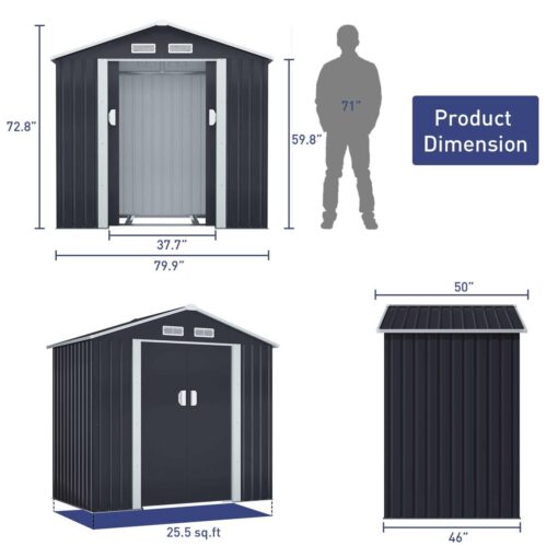 Jaxpety 7 ft. W x 4 ft. D Metal Outdoor Storage Shed for Garden Tool with Sliding Door 28 sq. ft - Image 2