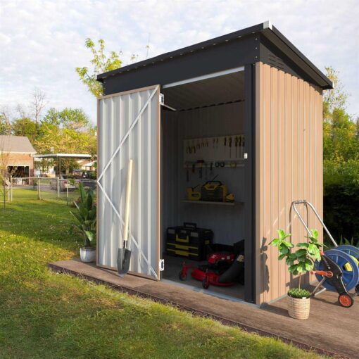 Yodolla 5 x 3 ft. Outdoor Metal Storage Shed with Sliding Roof & Lockable Door for Backyard - Image 4