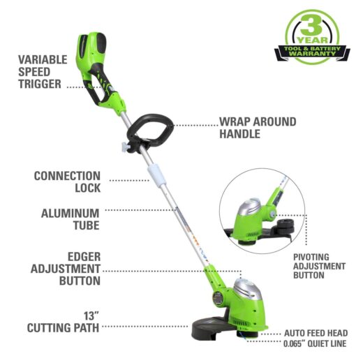 Greenworks 40V 13-inch Cordless String Trimmer/Edger - Image 5