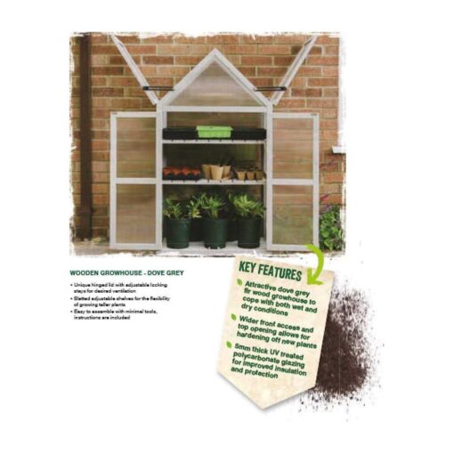 Gardman Dove Gray Wooden Growhouse R70200425 - Image 3