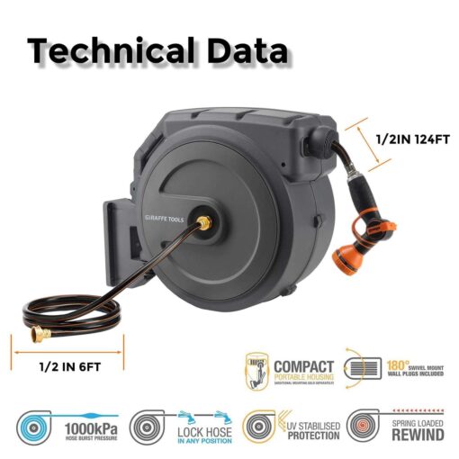 Giraffe Tools Retractable Garden Hose Reel-1/2in-130ft AW4012US - Image 4