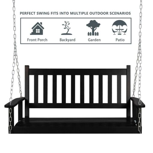 Veikous Outdoor Wood Porch Swing with Chains - Image 3