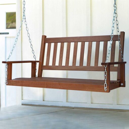 Veikous Outdoor Wood Porch Swing with Chains - Image 5