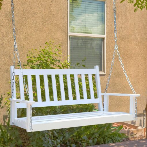 Veikous Outdoor Wood Porch Swing with Chains - Image 5