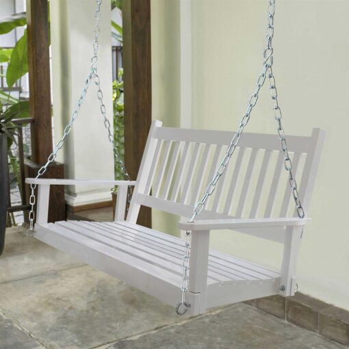 Veikous Outdoor Wood Porch Swing with Chains - Image 4