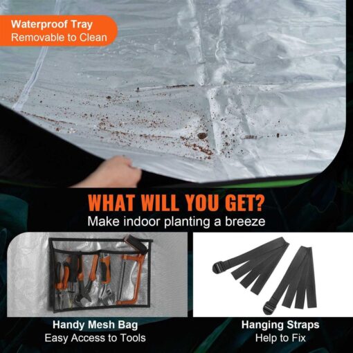 VEVOR Grow Tent High Reflective 2000D Mylar Hydroponic Growing Tent with Observation Window, Tool Bag and Floor Tray - Image 2