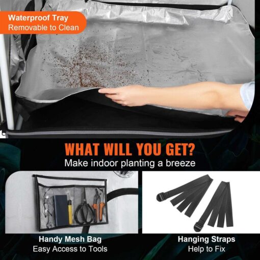 VEVOR Grow Tent High Reflective 2000D Mylar Hydroponic Growing Tent with Observation Window, Tool Bag and Floor Tray - Image 2