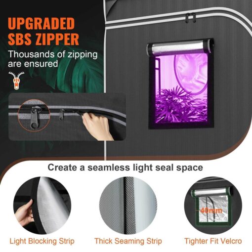 VEVOR Grow Tent High Reflective 2000D Mylar Hydroponic Growing Tent with Observation Window, Tool Bag and Floor Tray - Image 3